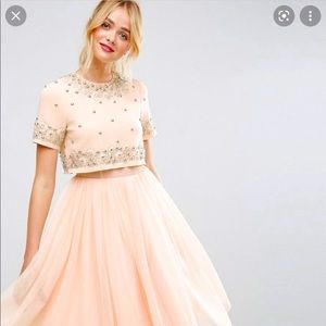 Pink beaded tulle asos dress